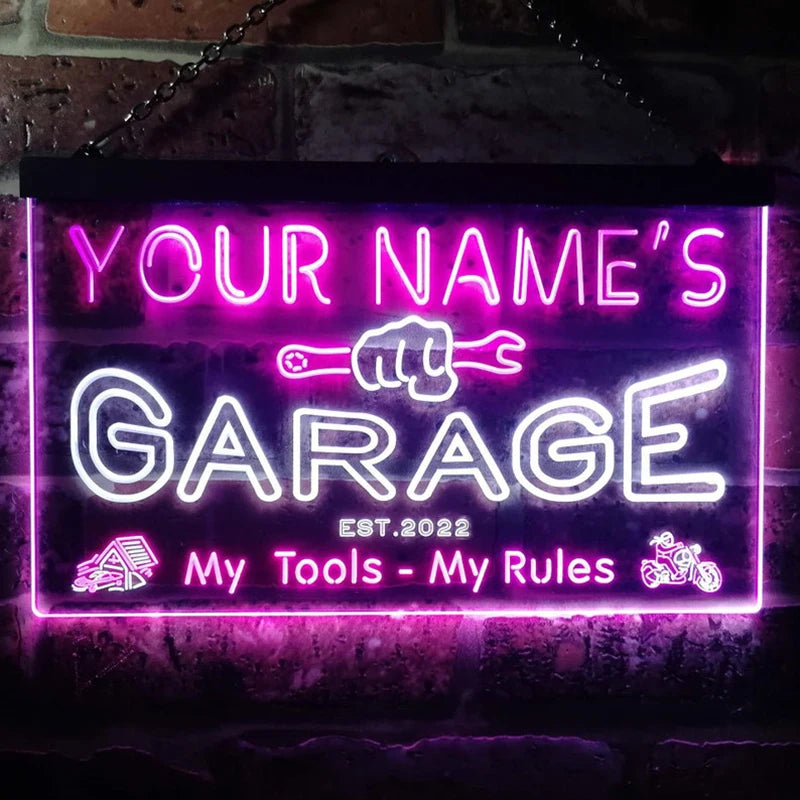 Illuminate your space with a personalized neon garage sign. Elevate your decor with custom automotive neon lights. Shop now for unique garage signs tailored just for you