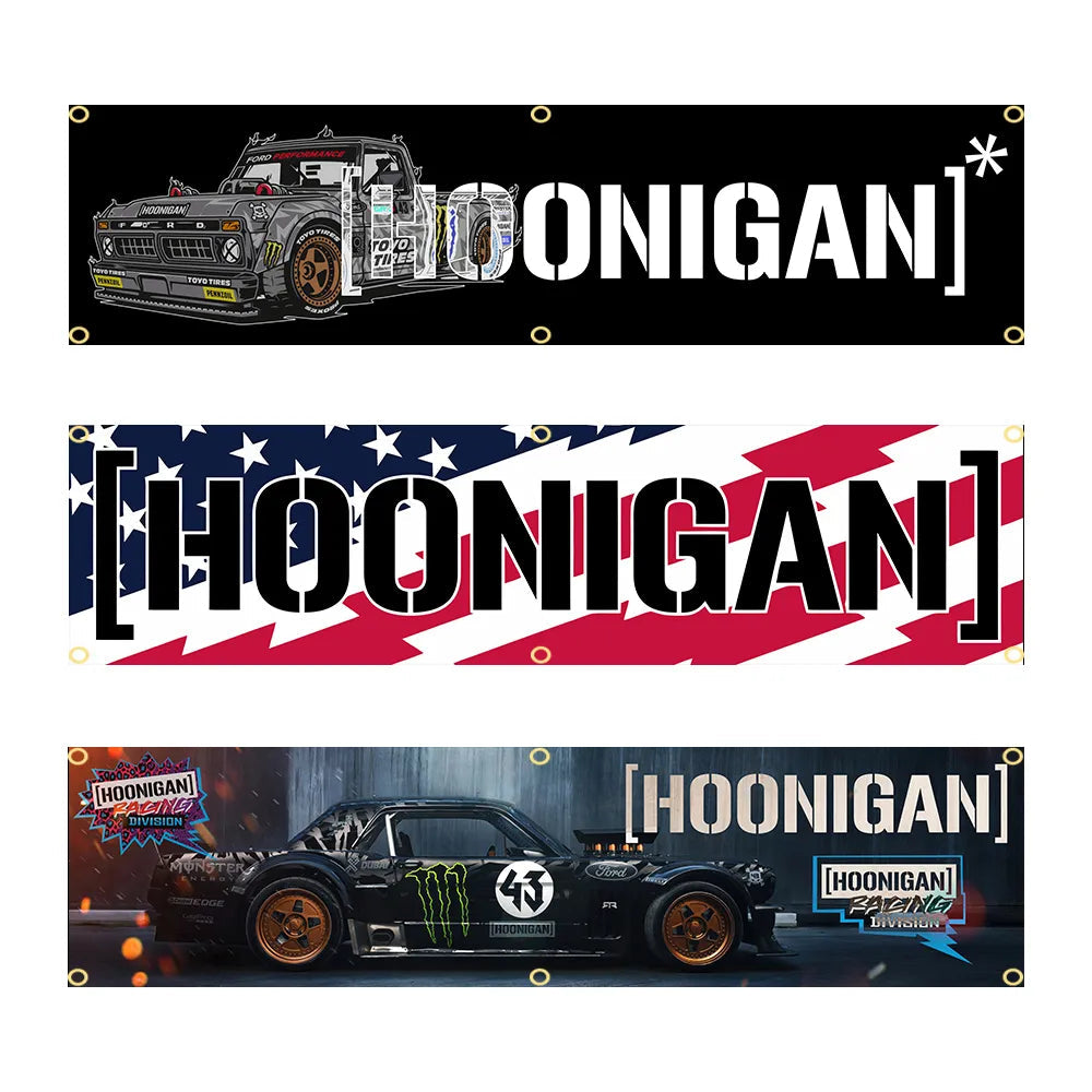 Hoonigan Car Room Hoonigan Flag Hoonigan American Flag 2x8 ft Racing Flag-StreetSamuraiz