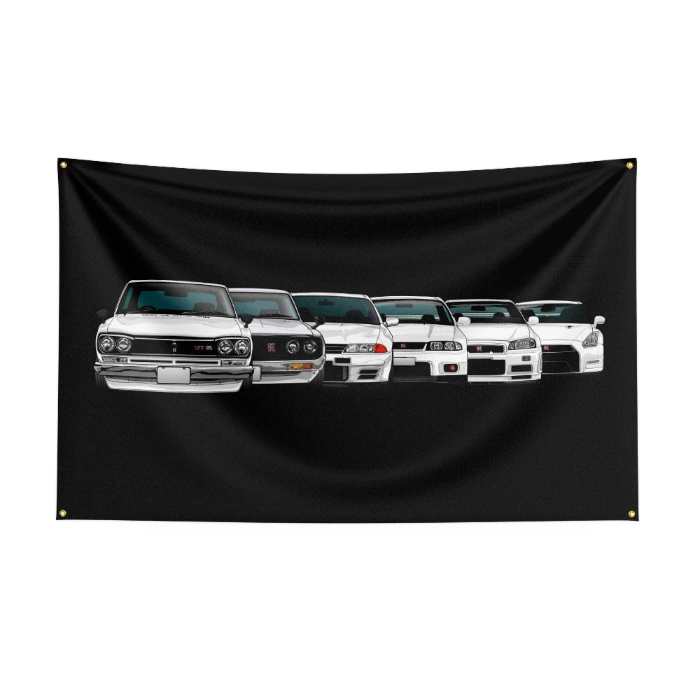 GTR Generations Automotive Flag Nissan GTR Generations 3x5 ft Nissan Skyline-StreetSamuraiz