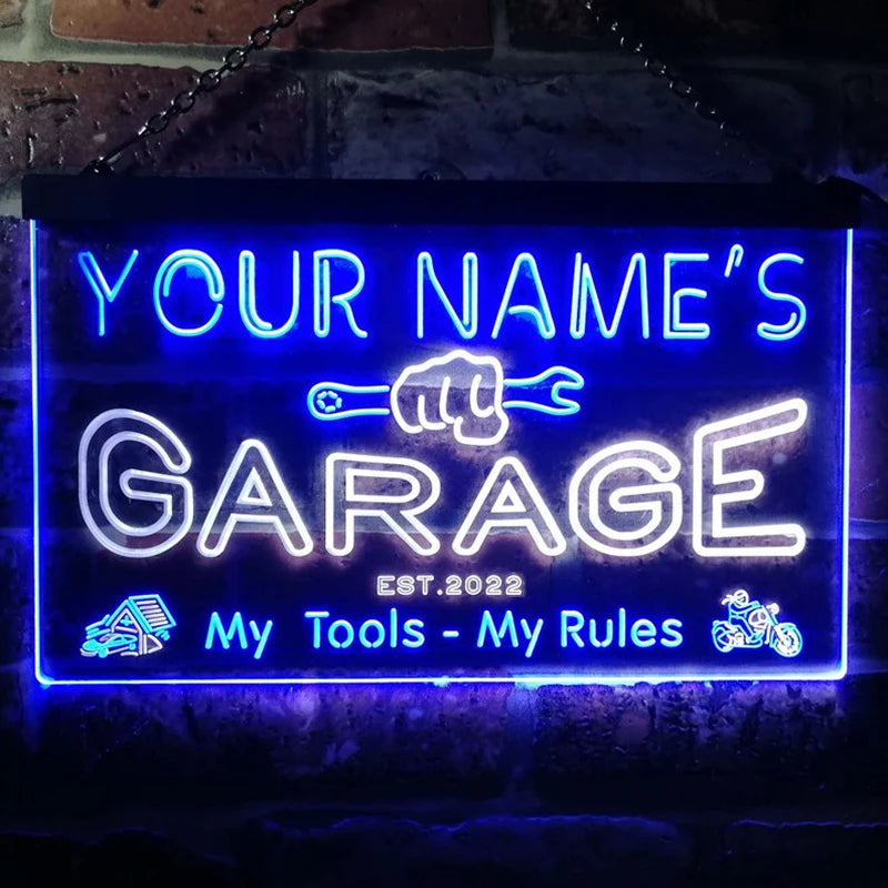 Illuminate your space with a personalized neon garage sign. Elevate your decor with custom automotive neon lights. Shop now for unique garage signs tailored just for you