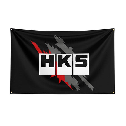 HKS Logo Automotive Banner Design JDM Flags Racing Garage 3x5 ft Car Room-StreetSamuraiz