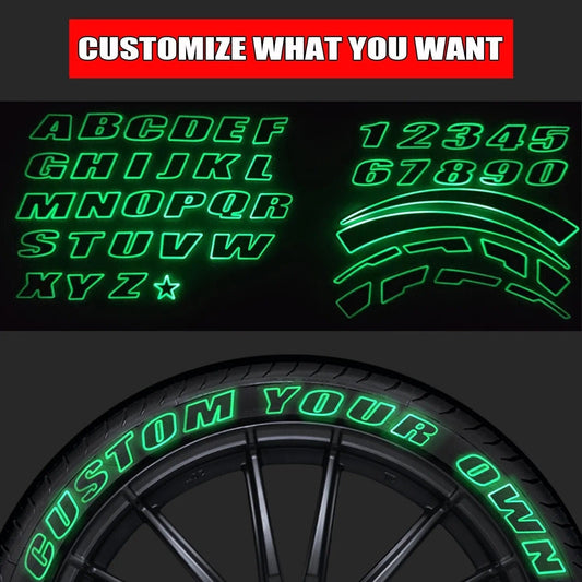 Custom Tire Lettering 3D Glow in the Dark Tire Lettering Stickers Adhesive Included-StreetSamuraiz